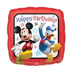 BALLON METALLIQUE CARRE MICKEY 43CM HAPPY BIRTHDAY