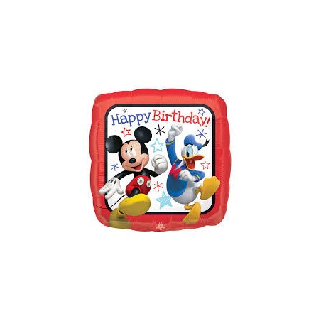 BALLON METALLIQUE CARRE MICKEY 43CM HAPPY BIRTHDAY