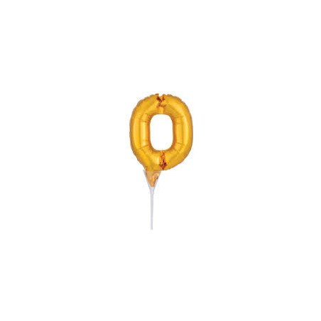 BALLONMETALLIQUE PIQUE GATEAU CHIFFRE 0 15CM OR