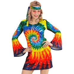 DEGUISEMENT ROBE HIPPIE MULTICOULEUR AVEC BANDEAU TAILLE M 