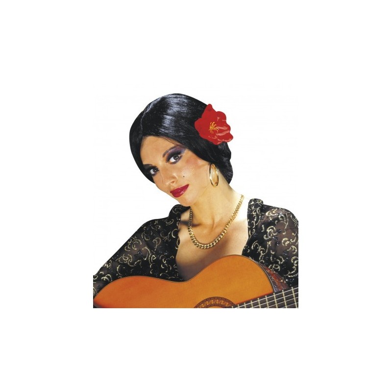 PERRUQUE ESPAGNOLE CARMEN AVEC FLEURS 