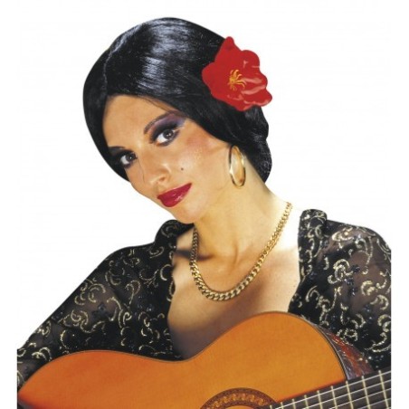 PERRUQUE ESPAGNOLE CARMEN AVEC FLEURS 