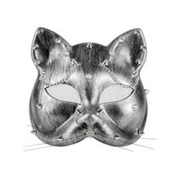 MASQUE CHAT GRIS STEAMPUNK  AVEC PIQUE 