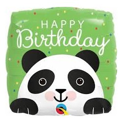 BALLON METALLIQUE CARRE HAPPY BIRTHDAY PANDA 46CM