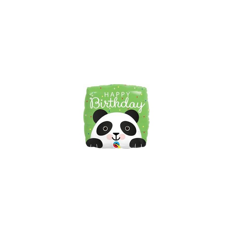 BALLON METALLIQUE CARRE HAPPY BIRTHDAY PANDA 46CM