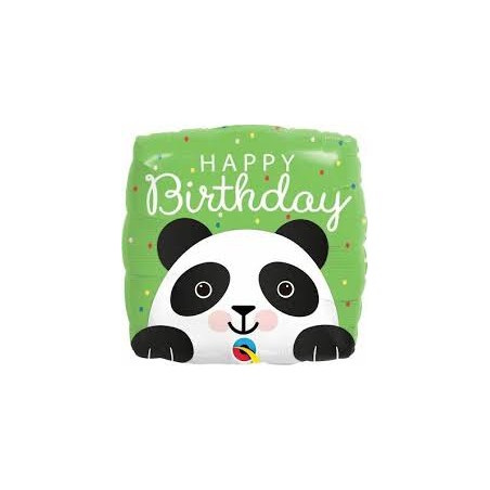 BALLON METALLIQUE CARRE HAPPY BIRTHDAY PANDA 46CM