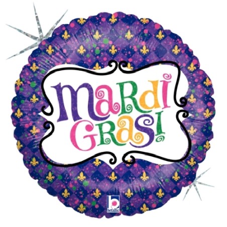 BALLON METALLIQUE 46 CM MARDI GRAS CELEBRATION HOLOGRAPHIQUE