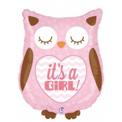 BALLON METALLIQUE 66CM IT'S A GIRL HIBOU HOLO