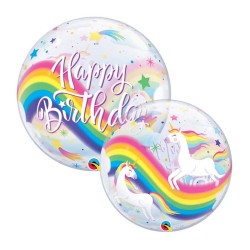 BALLON BUBBLES HAPPY BIRTHDAY ARC EN CIEL LICORNE 61 CM