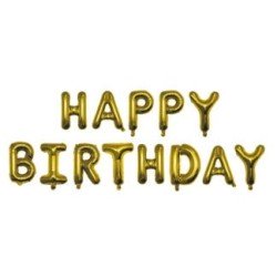 BALLONS LETTRES  METALLIQUES OR HAPPY BIRTHDAY