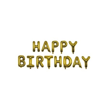 BALLONS LETTRES  METALLIQUES OR HAPPY BIRTHDAY