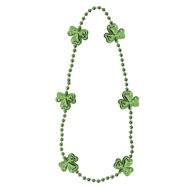 COLLIER PERLES + TREFLES VERTS