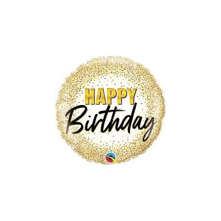 BALLON METALLIQUE ROND HAPPY BIRTHDAY CONFETTIES OR 46 CM 