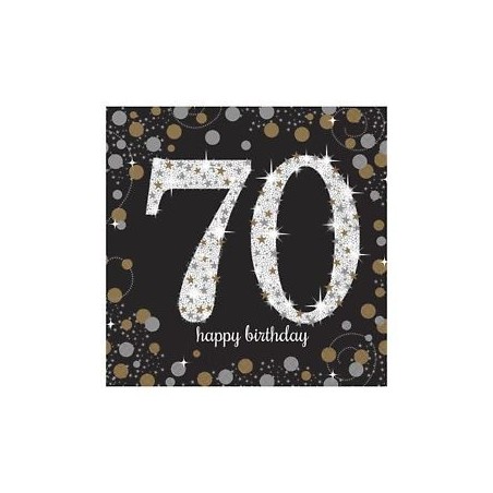 16 SERVIETTES 70 ANS 33 X 33 CM NOIR ARGENT ET OR