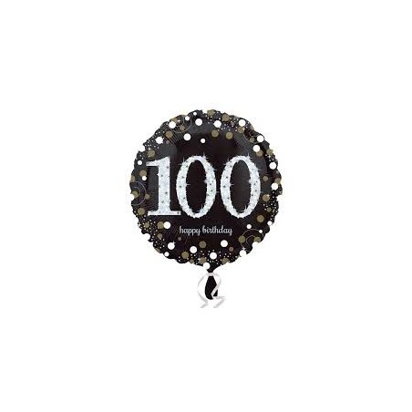BALLON METALLIQUE 45CM HAPPY BIRTHDAY 100 NOIR OR HOLO
