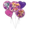 BOUQUET DE 5 BALLONS METALLIQUES PAT PATROUILLE ROSE STELLA ET EVREST