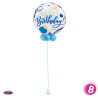 BALLON BUBBLES HAPPY BIRTHDAY BLEU AVEC POIDS OR DIAMETRE 56 CM