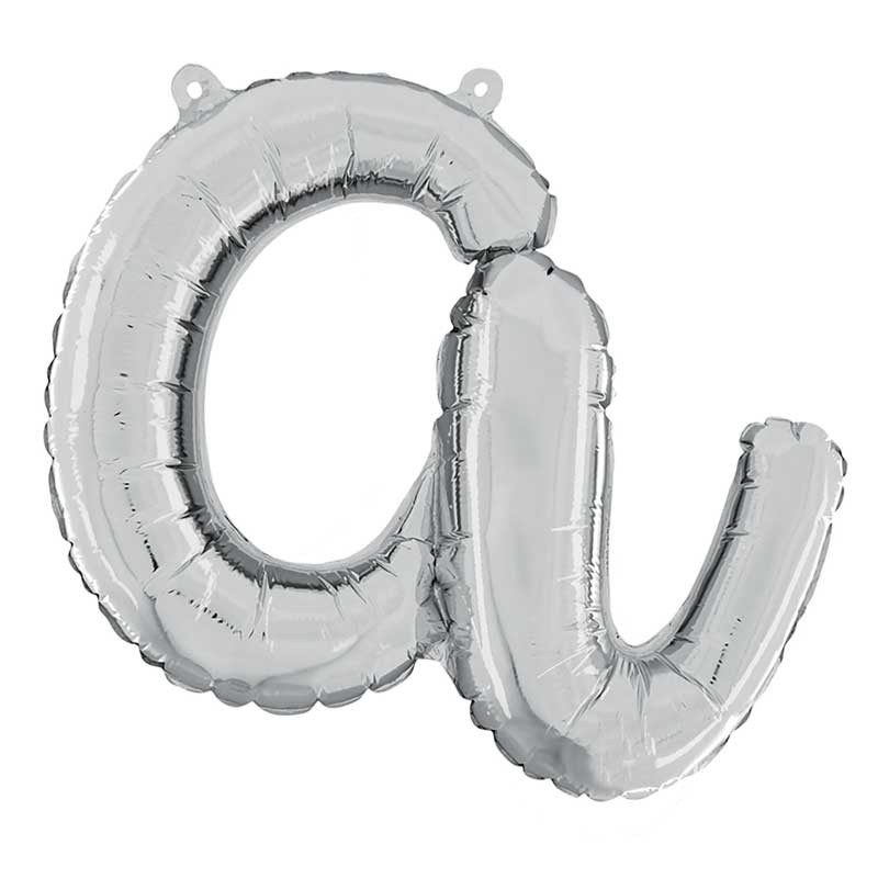 BALLON METALLIQUE LETTRE A SCRIPT ARGENT 35 CM 