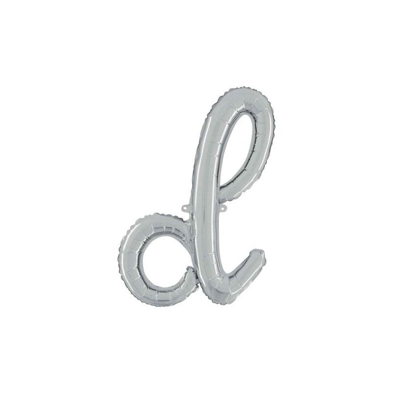 BALLON METALLIQUE LETTRE D SCRIPT ARGENT 35 CM 