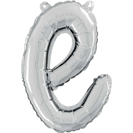 BALLON METALLIQUE LETTRE E SCRIPT ARGENT 35 CM 