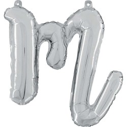 BALLON METALLIQUE LETTRE M SCRIPT ARGENT 35 CM 