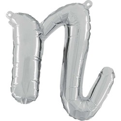 BALLON METALLIQUE LETTRE N SCRIPT ARGENT 35 CM 