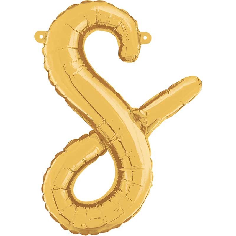 BALLON METALLIQUE LETTRE S CURSIVE OR 36 CM  BALLON METALLIQUE LETTRE S CURSIVE OR 36 CM