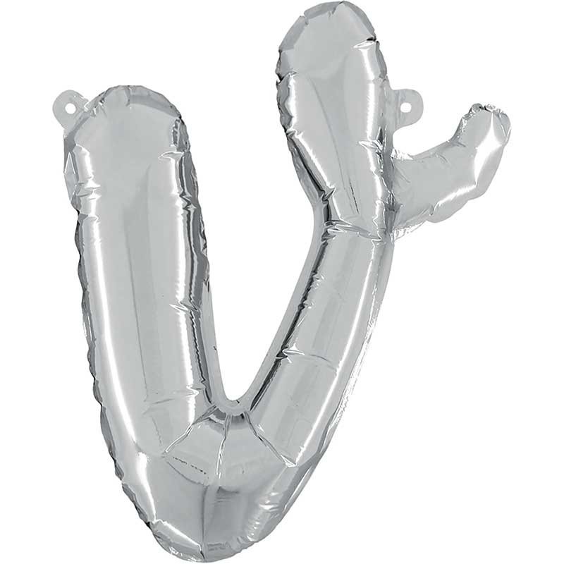 BALLON METALLIQUE LETTRE V SCRIPT ARGENT 35 CM  BALLON METALLIQUE LETTRE V SCRIPT ARGENT 35 CM