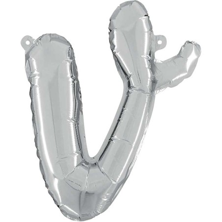 BALLON METALLIQUE LETTRE V SCRIPT ARGENT 35 CM 