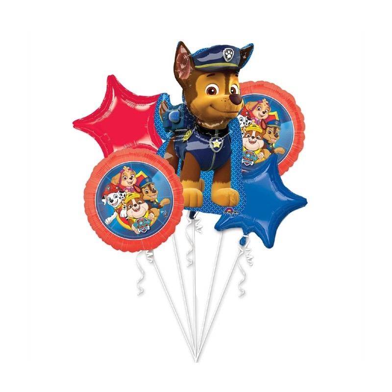 BOUQUET DE 5  BALLONS METALLIQUES  PAT PATROUILLE 