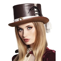 CHAPEAU HAUT DE FORME MARRON ET DENTELLE STEAMPUNK