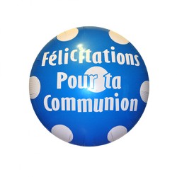 BALLON METALLIQUE ROND FELICITATIONS POUR TA COMMUNION BLEU 46 CM 