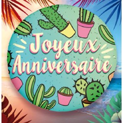 BALLON METALLIQUE ROND 45 CM JOYEUX ANNIVERSAIRE CACTUS