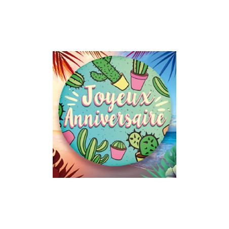 BALLON METALLIQUE ROND 45 CM JOYEUX ANNIVERSAIRE CACTUS