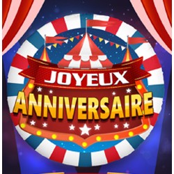 BALLON METALLIQUE ROND 45 CM JOYEUX ANNIVERSAIRE CHAPITEAU DE CIRQUE 