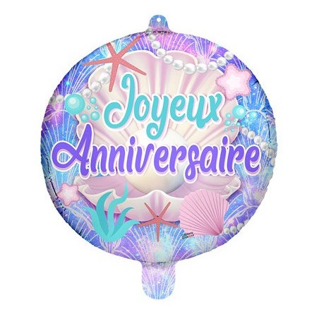 BALLON METALLIQUE ROND 45 CM JOYEUX ANNIVERSAIRE COQUILLAGES 