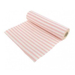 CHEMIN DE TABLE LIN RAYE ROSE 28 CM X 5 M