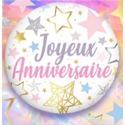 BALLON METALLIQUE ROND 48 CM JOYEUX ANNIVERSAIRE ETOILES 