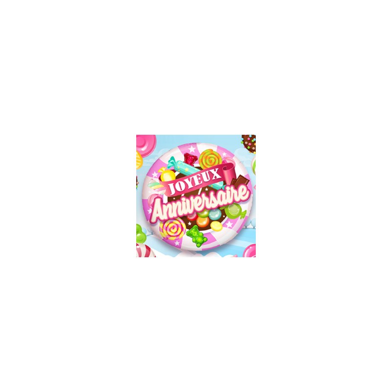 BALLON METALLIQUE ROND 45 CM JOYEUX ANNIVERSAIRE BONBON ROSE