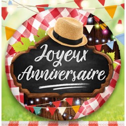 BALLON METALLIQUE ROND 45 CM JOYEUX ANNIVERSAIRE LA GUINGUETTE 