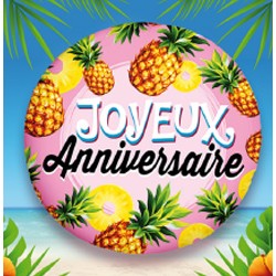 BALLON METALLIQUE ROND 45 CM JOYEUX ANNIVERSAIRE ANANAS