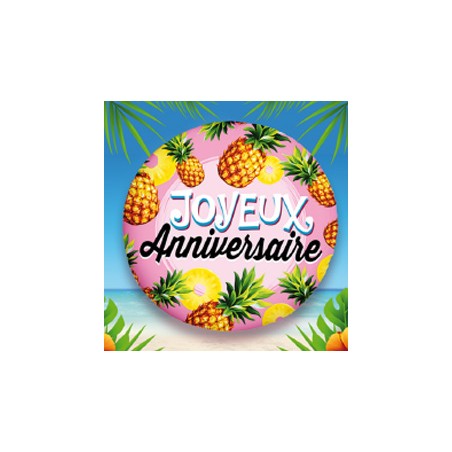 BALLON METALLIQUE ROND 45 CM JOYEUX ANNIVERSAIRE ANANAS