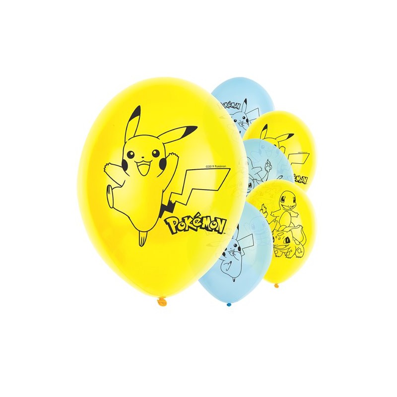 6 BALLONS LATEX BLEU ET JAUNE POKEMON PIKACHU