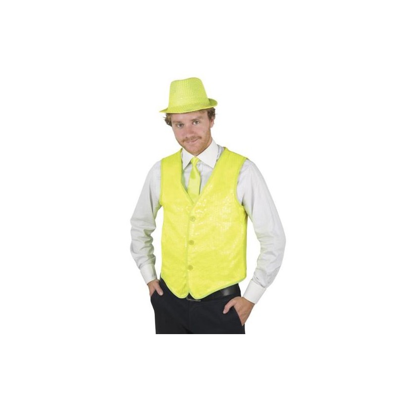 DEGUISEMENT GILET SEQUIN JAUNE FLUO