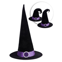 CHAPEAU DE SORCIERE NOIR AVEC RUBAN VIOLET