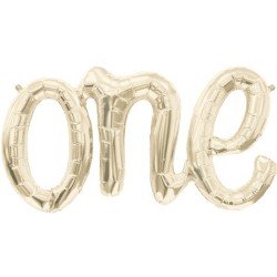 BALLON METALLIQUE ONE LETTRES CURSIVES OR 69 X 36 CM