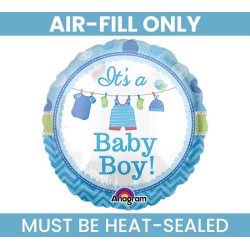 BALLON METALLIQUE ROND AIR IT'S BABY BOY BLEU 23 CM