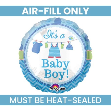 BALLON METALLIQUE ROND AIR IT'S BABY BOY BLEU 23 CM