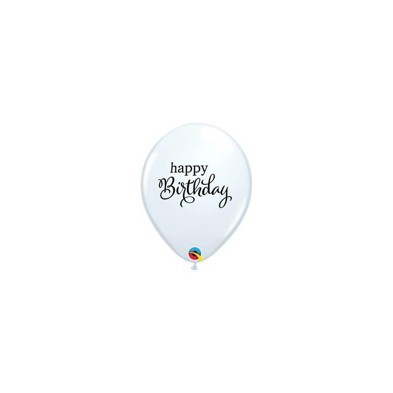 25 BALLONS LATEX QUALATEX HAPPY BIRTHDAY BLANCS