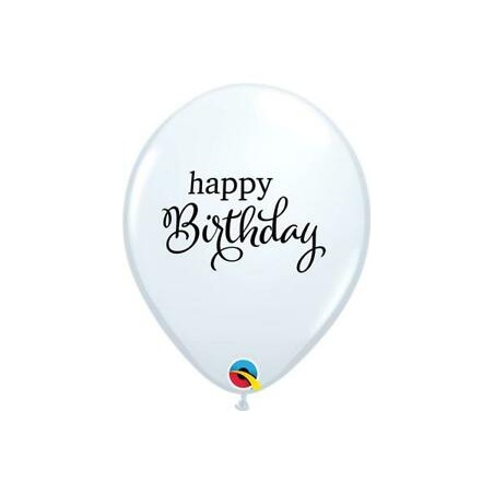 25 BALLONS LATEX QUALATEX HAPPY BIRTHDAY BLANCS